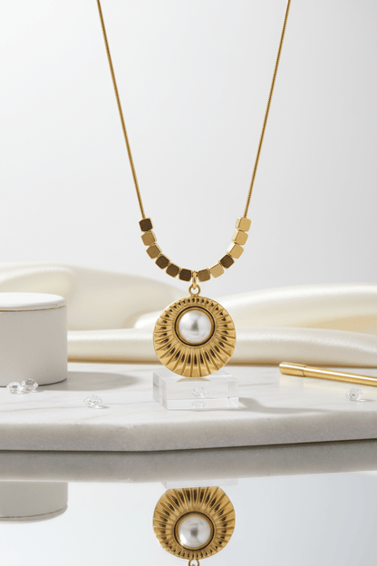 Gold Pearl Sunburst Pendant Necklace | Anti-Tarnish Stainless Steel - rykardia