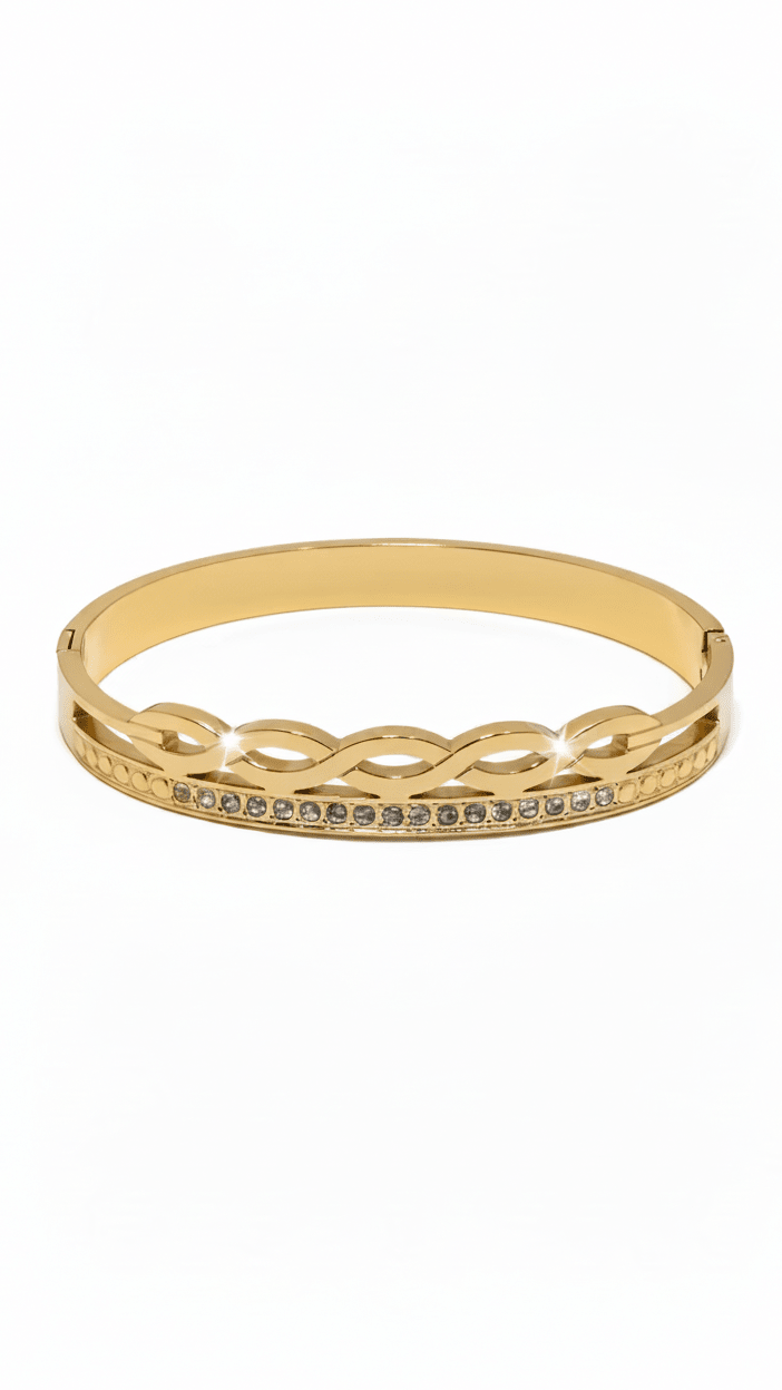 Gold-Plated Infinity Crystal Bangle | Stainless Steel Jewelry - rykardia