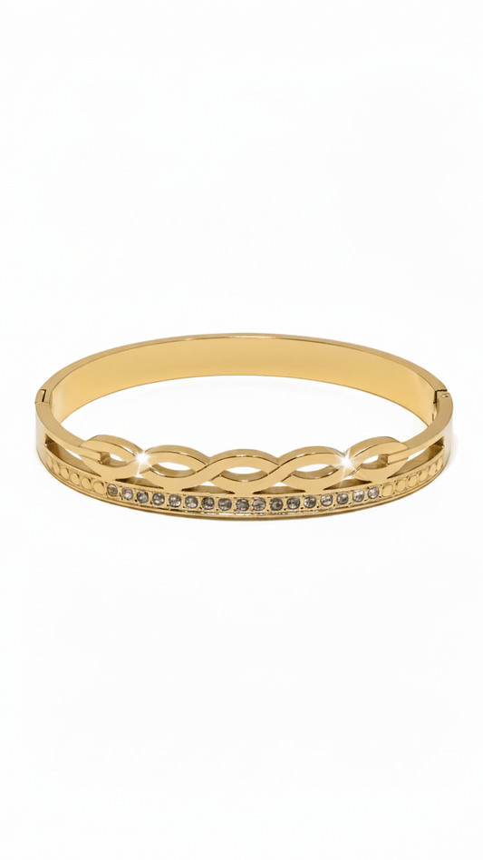 Gold-Plated Infinity Crystal Bangle | Stainless Steel Jewelry - rykardia