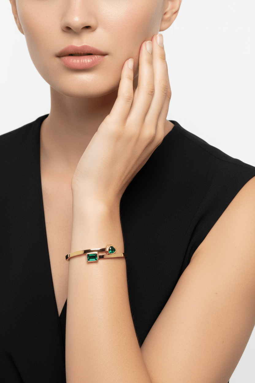 Gold-Plated Stainless Steel Minimalist Bangle with Gemstone Accents - rykardia