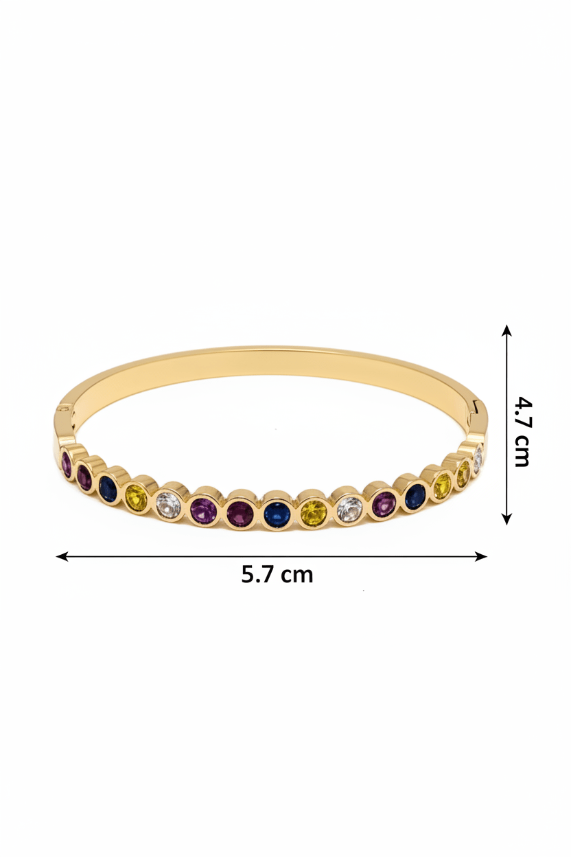 Gold-Plated Stainless Steel Multi-Color Bezel Set Stone Bangle - rykardia