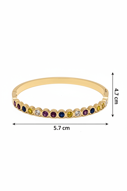 Gold-Plated Stainless Steel Multi-Color Bezel Set Stone Bangle - rykardia