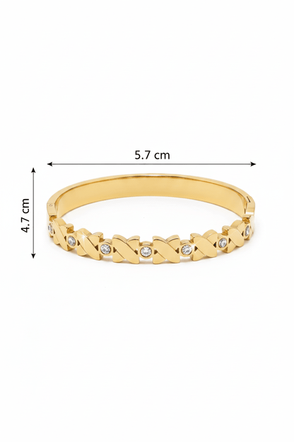 Gold-Plated Stainless Steel X-Link Crystal Bangle Bracelet - rykardia