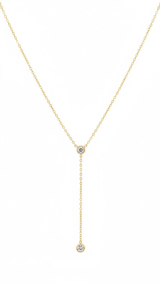 Gold Y-Drop Necklace | Anti-Tarnish Minimalist Crystal Jewelry - rykardia