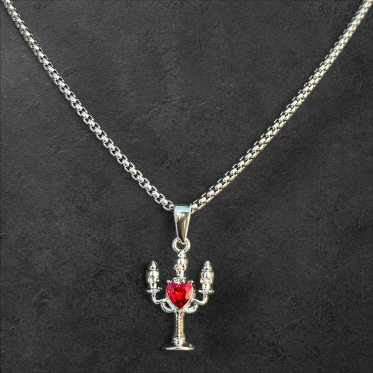 Gothic Candelabra Heart Pendant Necklace - rykardia