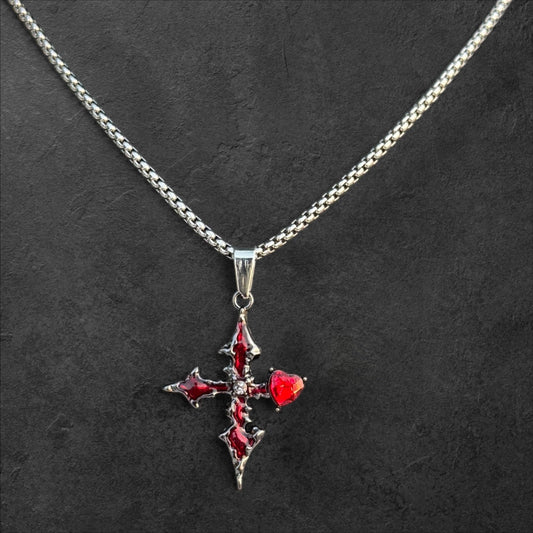 Gothic Heart Cross Pendant Necklace with Chain - rykardia