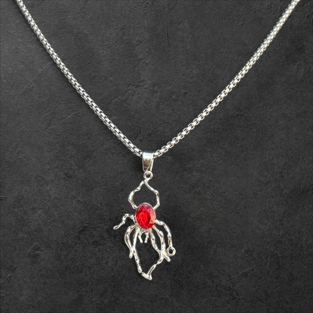 Gothic Spider Pendant Necklace with Radiant Gemstone - rykardia