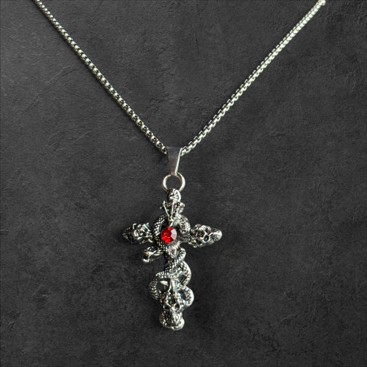 Intricate Dragon Wrapped Cross Pendant Necklace - rykardia