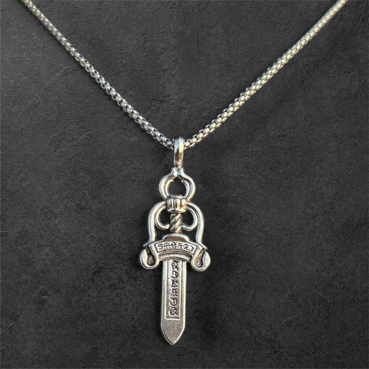 Intricate Gothic Dagger Pendant Necklace with Box Chain - rykardia