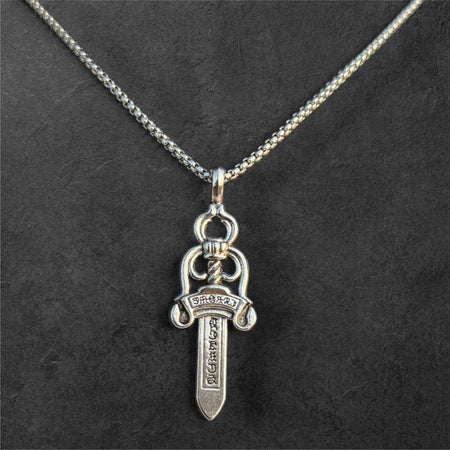 Intricate Gothic Dagger Pendant Necklace with Box Chain - rykardia