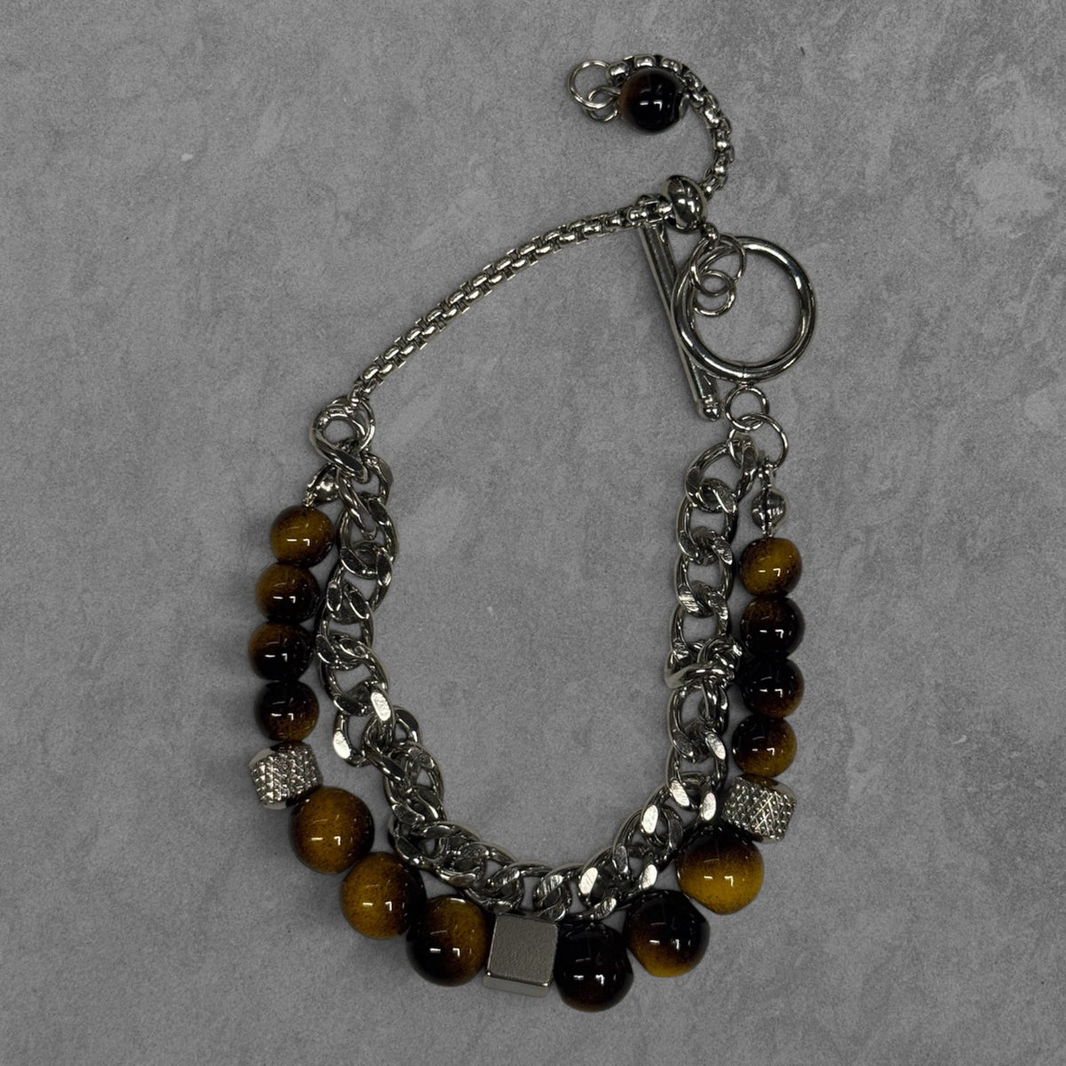 Layered Tiger Eye Beaded Chain Bracelet for Men - rykardia