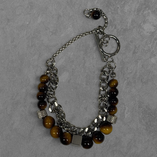Layered Tiger Eye Beaded Chain Bracelet for Men - rykardia