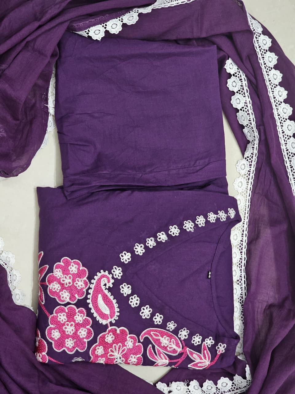Premium Purple Hand - Embroidered Cotton Anarkali Set - rykardia